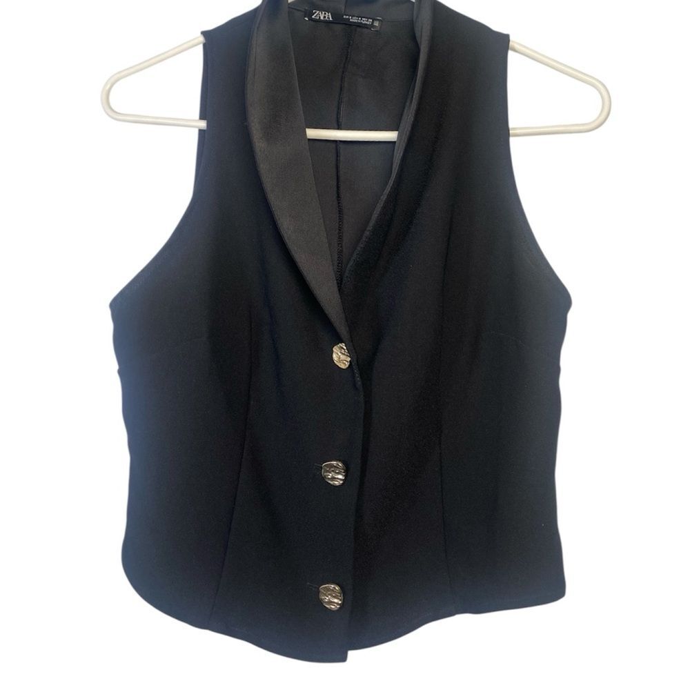 Zara Black Vest with Silver Button Details and Satin Lapel - Picture 1 of 6